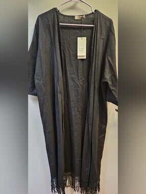 Made In Italy Linen Blend Women's Black Open-Front Long Cardigan. Boho, Goth